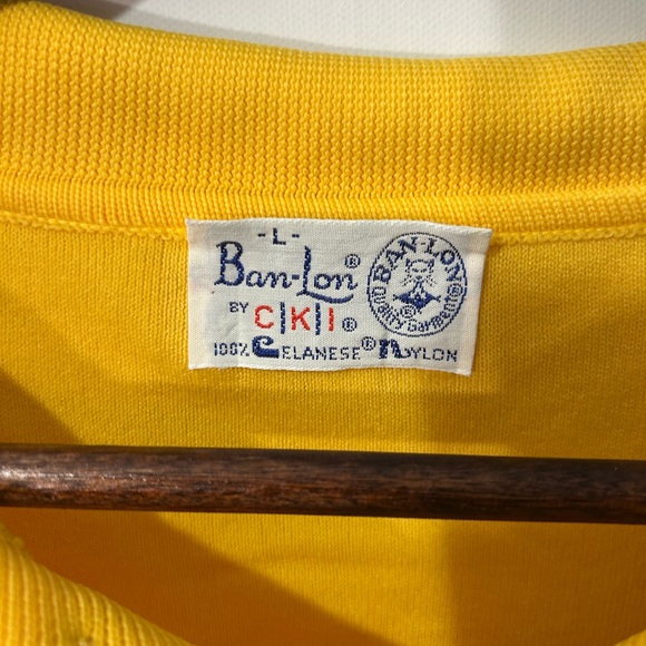 Vintage 70s Ban-Lon Mustard Yellow Knit Polo Shirt Retro Wide Collar Men’s| L - Picture 2 of 4